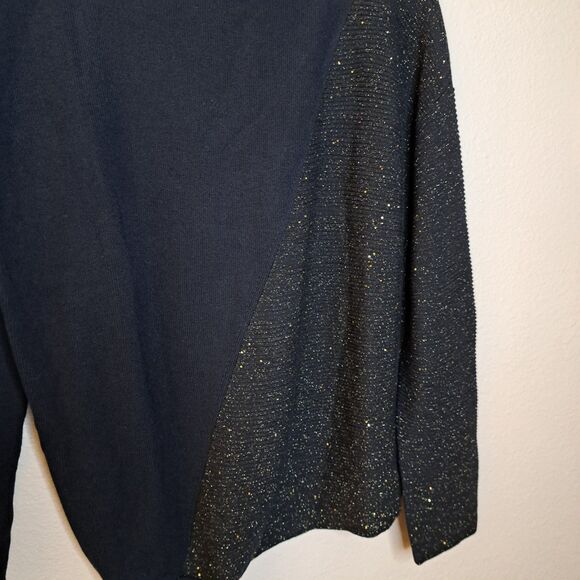 Lafayette 148 Half Metallic Sweater Silk Blend Front Knot Size S Black Gold - Picture 5 of 13
